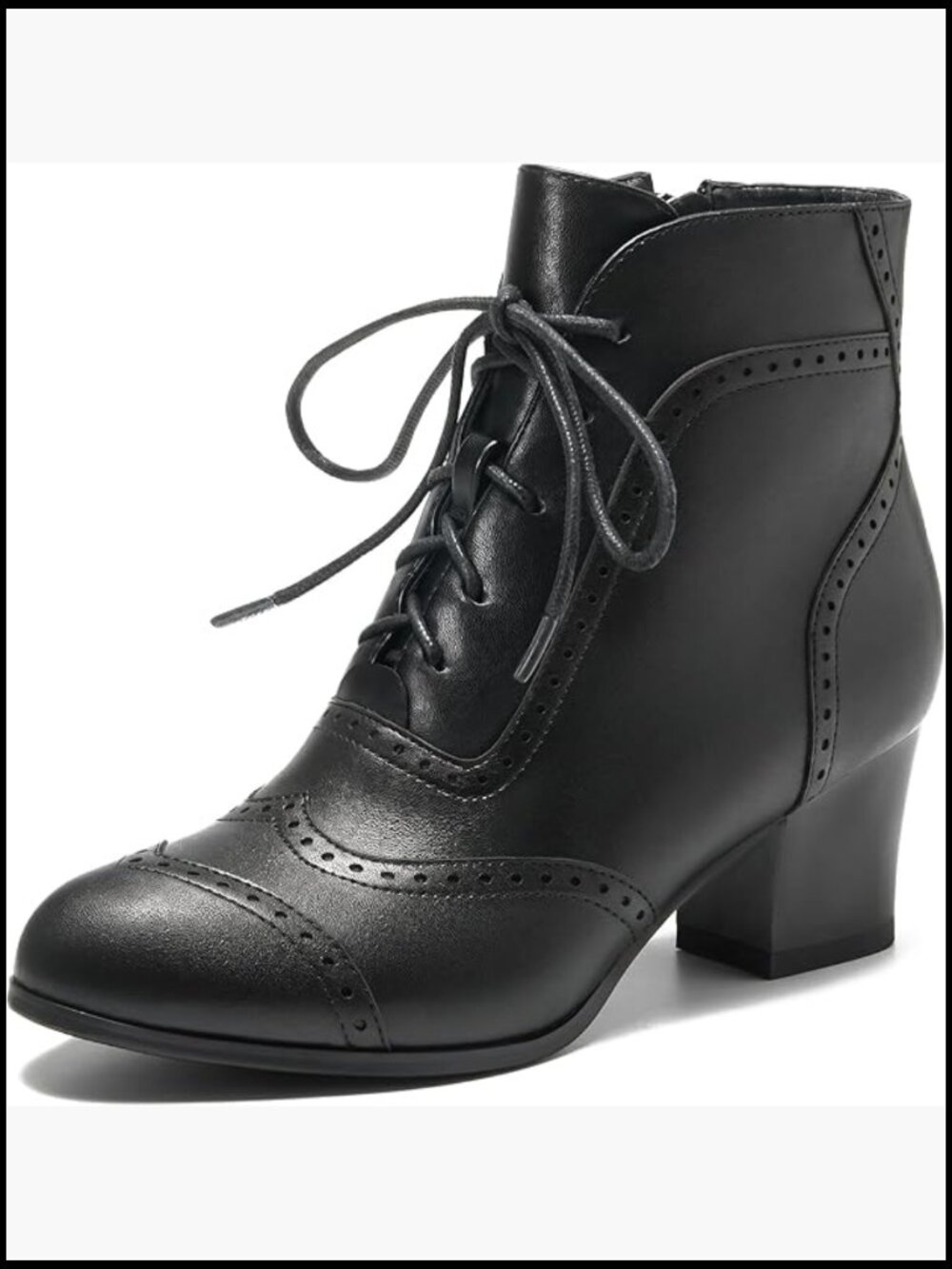 Lace Up Ankle Booties Chunky Heel Side Zipper Victorian Style Combat Boots